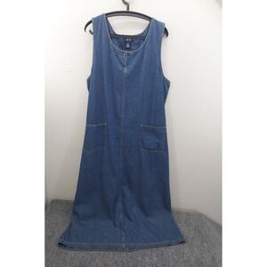 TY Wear Jumper Dress Women 18 Blue Denim Sleeveless Maxi Pockets Modesty Teacher